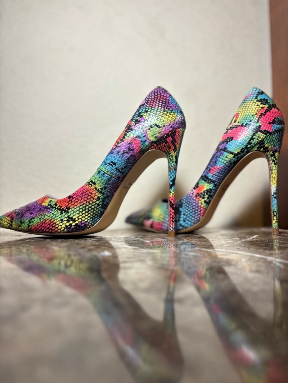 Olivia Jaymes Multi-Color Snake Print Stiletto Heels,